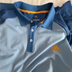 adidas Climacool Athletic Raglan Golf Polo Shirt Ash Blue/Orange Size Large